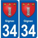 34 Gignac blason ville autocollant plaque stickers
