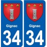34 Gignac blason ville autocollant plaque stickers