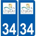 34 Gignac logo ville autocollant plaque stickers