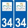 34 Gignac logo ville autocollant plaque stickers