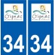 34 Gignac logo ville autocollant plaque stickers