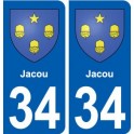 34 Jacou blason ville autocollant plaque stickers