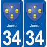 34 Jacou blason ville autocollant plaque stickers