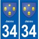 34 Jacou blason ville autocollant plaque stickers