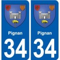 34 Pignan blason ville autocollant plaque stickers