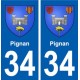 34 Pignan blason ville autocollant plaque stickers