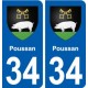 34 Poussan blason ville autocollant plaque stickers