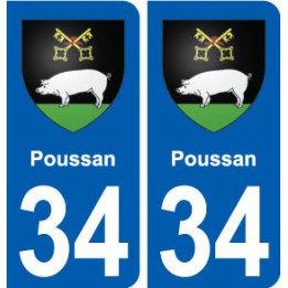 34 Poussan blason ville autocollant plaque stickers