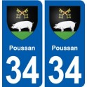 34 Poussan blason ville autocollant plaque stickers