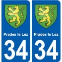 34 Prades-le-Lez blason ville autocollant plaque stickers