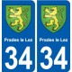 34 Prades-le-Lez blason ville autocollant plaque stickers