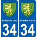34 Prades-le-Lez blason ville autocollant plaque stickers
