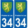34 Prades-le-Lez blason ville autocollant plaque stickers