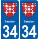 34 Sauvian blason ville autocollant plaque stickers