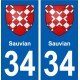 34 Sauvian blason ville autocollant plaque stickers