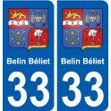 33 Belin-Béliet blason ville autocollant plaque stickers