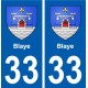 33 Blaye blason ville autocollant plaque stickers