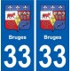 33 Bruges blason ville autocollant plaque stickers