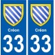 33 Créon blason ville autocollant plaque stickers