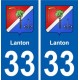 33 Lanton blason ville autocollant plaque stickers