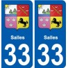 33 Salles blason ville autocollant plaque stickers