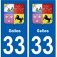 33 Salles blason ville autocollant plaque stickers