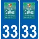 33 Salles logo ville autocollant plaque stickers