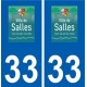 33 Salles logo ville autocollant plaque stickers