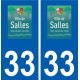 33 Salles logo ville autocollant plaque stickers