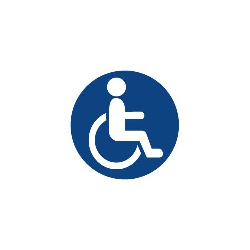 Autocollant logo Handicapé rond fond bleu Hancicap Handicaped Mobilité réduite stickers adhésif