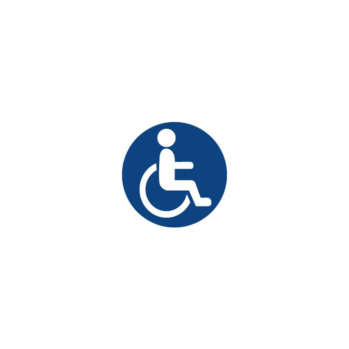 Autocollant logo Handicapé rond fond bleu Hancicap Handicaped Mobilité réduite stickers adhésif