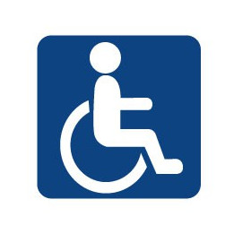 Autocollant logo Handicapé carré fond bleu Hancicap Handicaped Mobilité réduite stickers adhésif