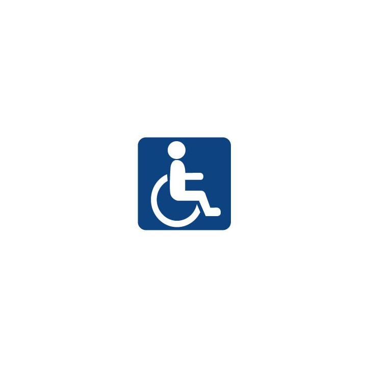 Autocollant logo Handicapé carré fond bleu Hancicap Handicaped Mobilité réduite stickers adhésif