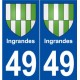 49 Ingrandes blason autocollant plaque stickers ville