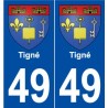 49 Tigné blason autocollant plaque stickers ville