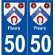 50 Fleury blason autocollant plaque stickers ville