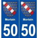 50 Mortain escudo de armas de la etiqueta engomada de la placa de pegatinas de la ciudad