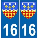 16 Charente etiqueta engomada de la placa de escudo de armas el escudo de armas de pegatinas departamento