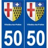 50 Villedieu-les-Poêles blason autocollant plaque stickers ville