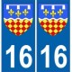 16 Charente autocollant plaque blason armoiries stickers département