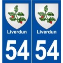 54 Liverdun escudo de armas de la etiqueta engomada de la placa de pegatinas de la ciudad