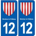 12 Sévérac-le-Château escudo de armas de la ciudad de etiqueta, placa de la etiqueta engomada