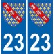 23 Creuse autocollant plaque blason armoiries stickers département