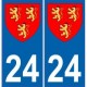 24 Dordogne autocollant plaque blason armoiries stickers département