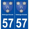 57 Hettange-Grande escudo de armas de la etiqueta engomada de la placa de pegatinas de la ciudad