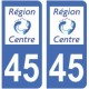 45 Loiret autocollant plaque