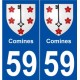 59 Comines blason autocollant plaque stickers ville