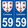 59 Comines blason autocollant plaque stickers ville