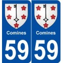 59 Comines blason autocollant plaque stickers ville