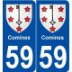 59 Comines blason autocollant plaque stickers ville